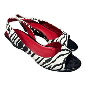 NEW CL by LAUNDRY BLACK WHITE ZEBRA PRINT OPEN TOE SIZE 7 MED SLING BACK